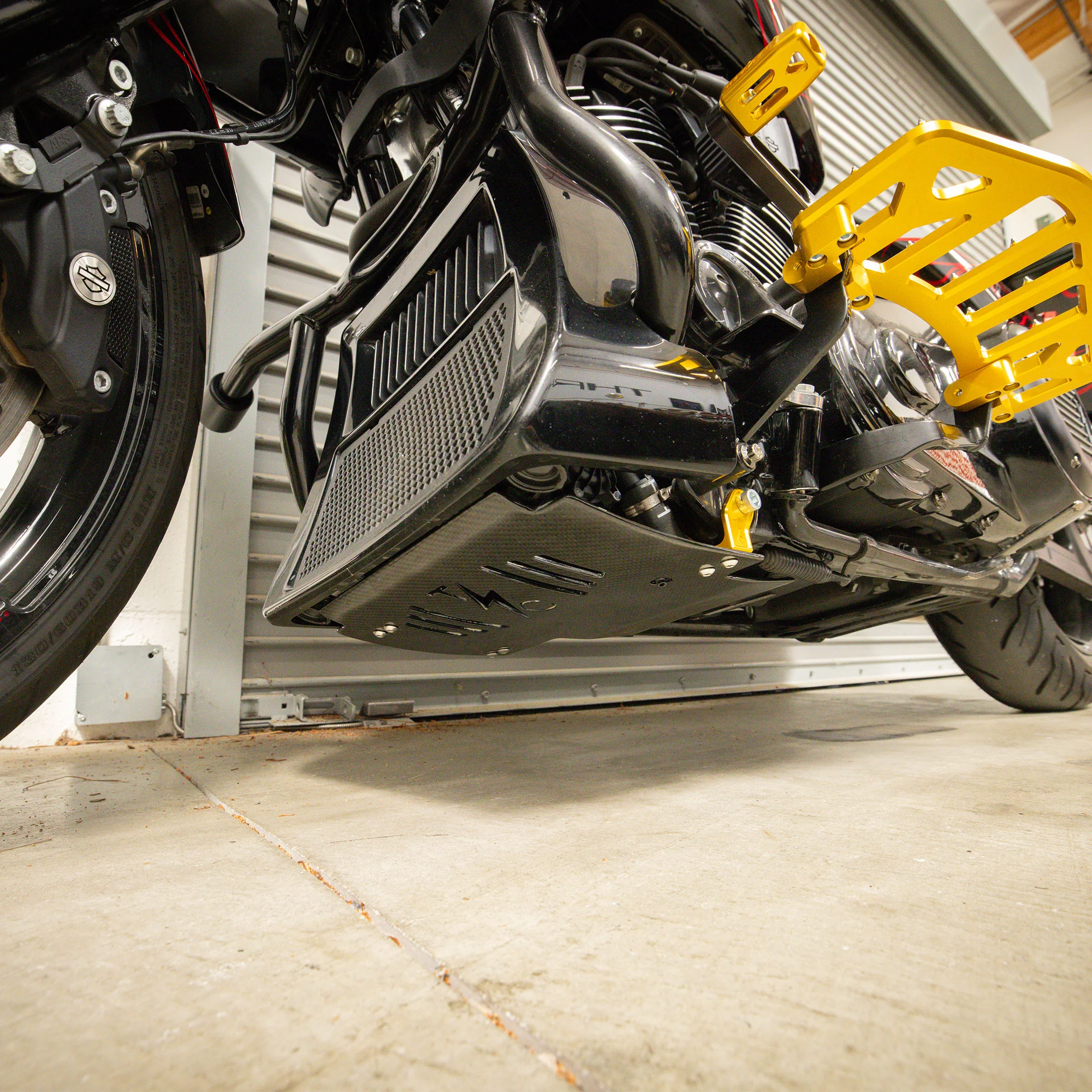 2024+ Touring Skid Plate - Real Woven Carbon W/ Gold Brackets - Image 9